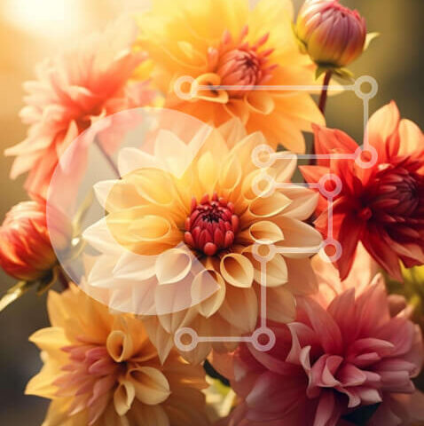 Intra Συλλεκτικό Ξύλινο Παζλ Plywood  4mm - Ζωντανή ανθοδέσμη Ντάλια σε πλήρη άνθιση Σε Ξύλινο Κουτί - Διαστάσεις: 10x10 cm – 25 κομμάτια - Image 1