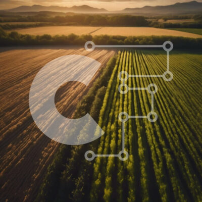 Intra Συλλεκτικό Ξύλινο Παζλ Plywood  4mm - Εναέρια άποψη του πράσινου πεδίου με τις καλλιέργειες και τα βουνά Σε Ξύλινο Κουτί - Διαστάσεις: 10x10 cm – 25 κομμάτια - Image 1