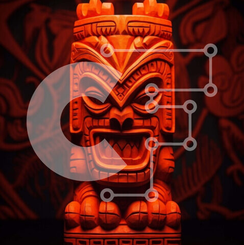 Intra Συλλεκτικό Ξύλινο Παζλ Plywood  4mm - Πορτοκαλί άγαλμα Tiki με Teepees Σε Ξύλινο Κουτί - Διαστάσεις: 10x10 cm – 25 κομμάτια - Image 1