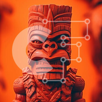 Intra Συλλεκτικό Ξύλινο Παζλ Plywood  4mm - Ξύλινο άγαλμα Tiki σε πορτοκαλί φόντο Σε Ξύλινο Κουτί - Διαστάσεις Puzzle: 10x10 cm – 25 κομμάτια - Image 1