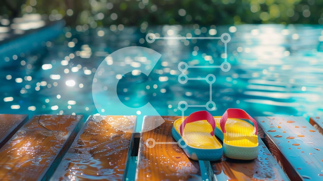 Intra Συλλεκτικό Ξύλινο Παζλ Plywood  4mm - Πολύχρωμα σανδάλια δίπλα στην πισίνα Σε Ξύλινο Κουτί - Διαστάσεις Puzzle: 10x10 cm – 25 κομμάτια