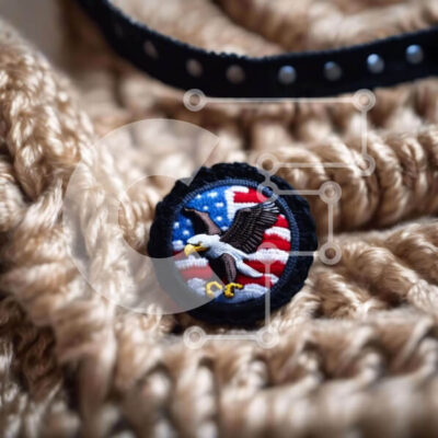 Intra Συλλεκτικό Ξύλινο Παζλ Plywood 4mm - Κουμπί σε σχήμα αετού σε μπεζ πουλόβερ με αμερικανική σημαία Σε Ξύλινο Κουτί - Διαστάσεις: 10x10 cm – 25 κομμάτια - Image 1