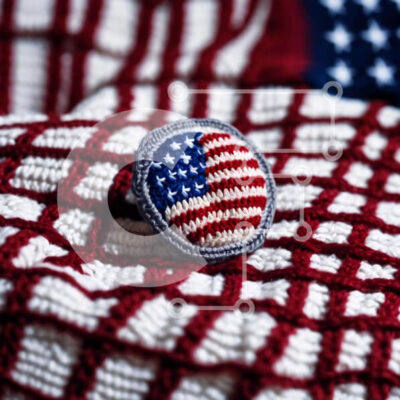 Intra Συλλεκτικό Ξύλινο Παζλ Plywood 4mm - Κόκκινο, λευκό και μπλε κροσέ κουμπί σε κουβέρτα με αμερικανική σημαία Σε Ξύλινο Κουτί - Διαστάσεις Puzzle: 10x10 cm – 25 κομμάτια - Image 1