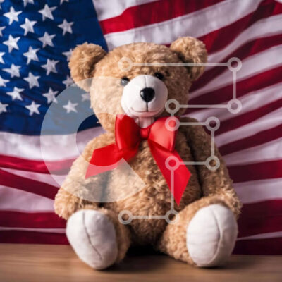 Intra Συλλεκτικό Ξύλινο Παζλ Plywood  4mm - Πατριωτικό αρκουδάκι με αμερικανική σημαία Σε Ξύλινο Κουτί - Διαστάσεις Puzzle: 10x10 cm – 25 κομμάτια - Image 1