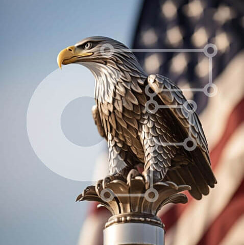 Intra Συλλεκτικό Ξύλινο Παζλ Plywood  4mm - Άγαλμα του αετού με την αμερικανική σημαία Σε Ξύλινο Κουτί - Διαστάσεις Puzzle: 10x10 cm – 25 κομμάτια - Image 1