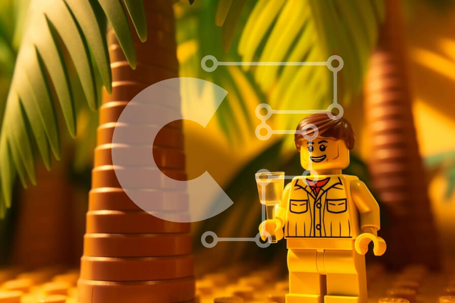 Intra Συλλεκτικό Ξύλινο Παζλ Plywood  4mm - Φιγούρα Lego μπροστά από φοίνικες Σε Ξύλινο Κουτί - Διαστάσεις: 10x10 cm – 25 κομμάτια