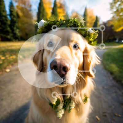 Intra Συλλεκτικό Ξύλινο Παζλ Plywood  4mm - Σκύλος Γκόλντεν Ριτρίβερ με Ανθοσυνθέσεις Σε Ξύλινο Κουτί - Διαστάσεις: 10x10 cm – 25 κομμάτια - Image 1