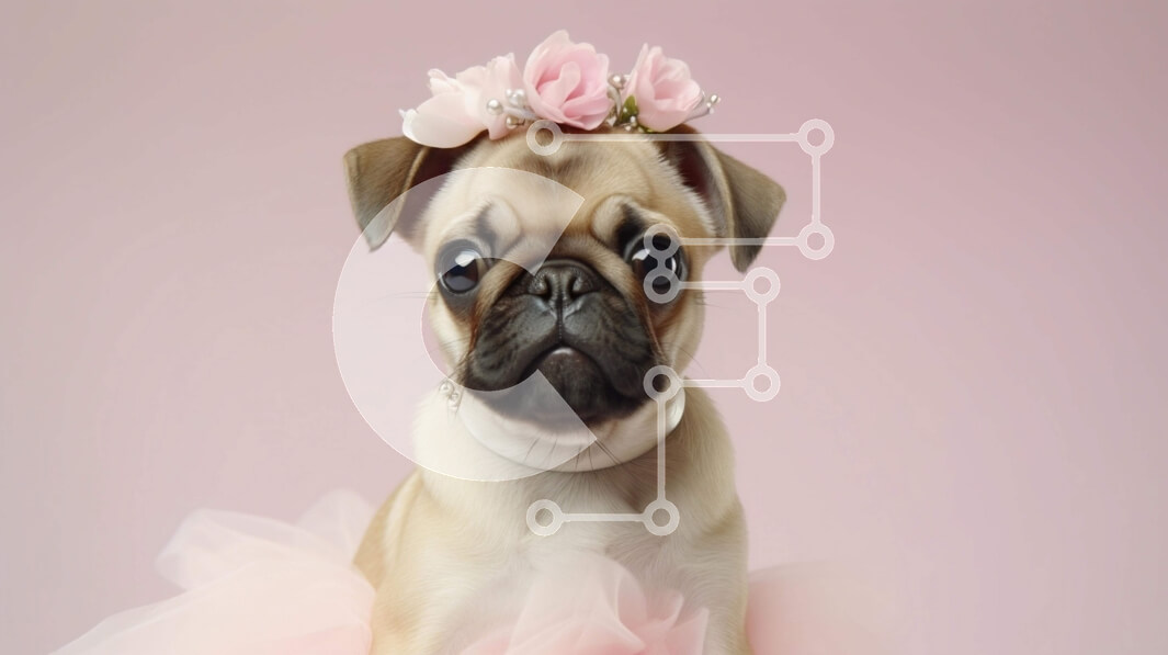 Intra Συλλεκτικό Ξύλινο Παζλ Plywood  4mm - Αξιολάτρευτο Pug Dog σε ροζ πόζα Tutu Σε Ξύλινο Κουτί - Διαστάσεις: 10x10 cm – 25 κομμάτια