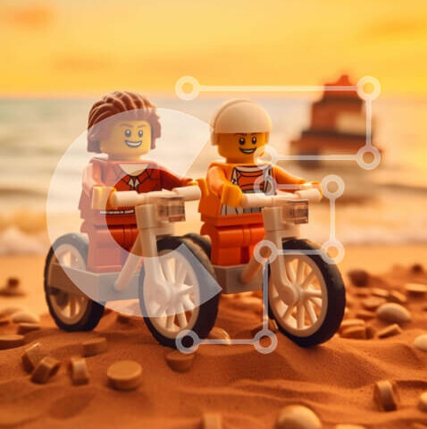 Intra Συλλεκτικό Ξύλινο Παζλ Plywood  4mm - Άνθρωποι Lego που οδηγούν ποδήλατα στο ηλιοβασίλεμα Σε Ξύλινο Κουτί - Διαστάσεις Puzzle: 10x10 cm – 25 κομμάτια - Image 1