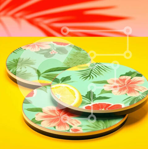 Intra Συλλεκτικό Ξύλινο Παζλ Plywood  4mm - Σουβέρ με τροπικό θέμα σε κίτρινο φόντο Σε Ξύλινο Κουτί - Διαστάσεις: 10x10 cm – 25 κομμάτια - Image 1