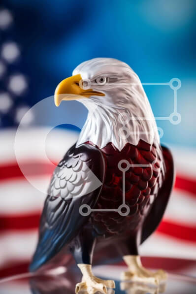 Intra Συλλεκτικό Ξύλινο Παζλ Plywood  4mm - Ειδώλιο αετού με φόντο αμερικανική σημαία Σε Ξύλινο Κουτί - Διαστάσεις: 10x10 cm – 25 κομμάτια