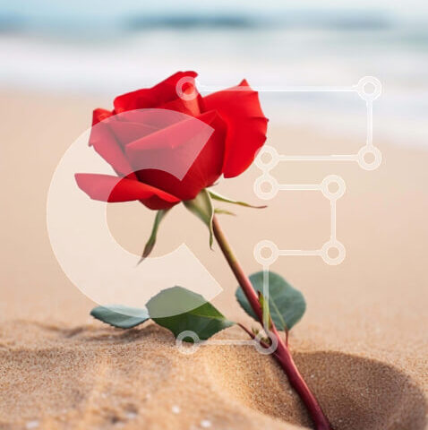 Intra Συλλεκτικό Ξύλινο Παζλ Plywood  4mm - Μονό κόκκινο τριαντάφυλλο στην αμμώδη παραλία Σε Ξύλινο Κουτί - Διαστάσεις: 10x10 cm – 25 κομμάτια - Image 1