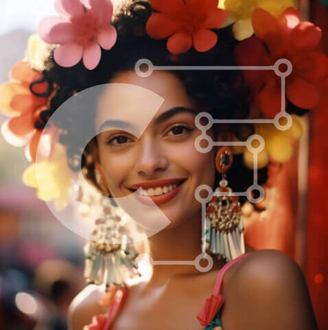 Intra Συλλεκτικό Ξύλινο Παζλ Plywood 4mm - Όμορφη γυναίκα με πολύχρωμα φλοράλ κεφαλάρια και ενδυμασία Σε Ξύλινο Κουτί - Διαστάσεις Puzzle: 10x10 cm – 25 κομμάτια - Image 1