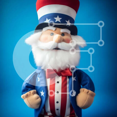 Intra Συλλεκτικό Ξύλινο Παζλ Plywood  4mm - Φιγούρα του θείου Σαμ με πατριωτική στολή σε μπλε φόντο Σε Ξύλινο Κουτί - Διαστάσεις: 10x10 cm – 25 κομμάτια - Image 1