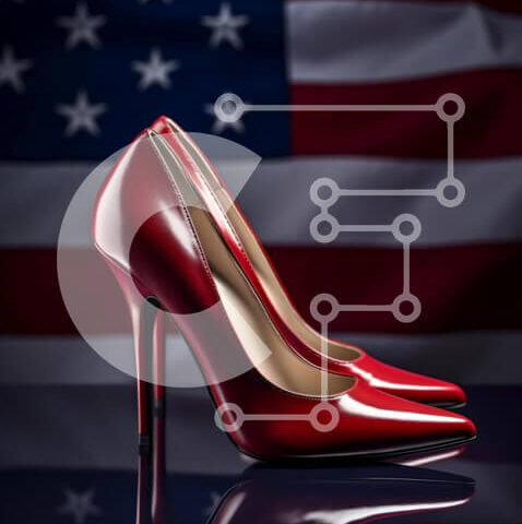 Intra Συλλεκτικό Ξύλινο Παζλ Plywood  4mm - Κόκκινο ψηλοτάκουνο παπούτσι με φόντο την αμερικανική σημαία Σε Ξύλινο Κουτί - Διαστάσεις Puzzle: 10x10 cm – 25 κομμάτια - Image 1