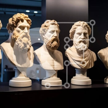 Intra Συλλεκτικό Ξύλινο Παζλ Plywood  4mm - Αρχαία προτομές με γένια σε μια γκαλερί τέχνης Σε Ξύλινο Κουτί - Διαστάσεις Puzzle: 10x10 cm – 25 κομμάτια - Image 1