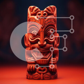 Intra Συλλεκτικό Ξύλινο Παζλ Plywood  4mm - Κόκκινο Tiki Totem σε πορτοκαλί φόντο Σε Ξύλινο Κουτί - Διαστάσεις Puzzle: 10x10 cm – 25 κομμάτια - Image 1