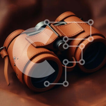 Intra Συλλεκτικό Ξύλινο Παζλ Plywood  4mm - Ζευγάρι καφέ κιάλια σε πορτοκαλί δερμάτινη επιφάνεια Σε Ξύλινο Κουτί - Διαστάσεις Puzzle: 10x10 cm – 25 κομμάτια - Image 1