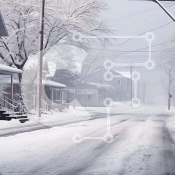 Intra Συλλεκτικό Ξύλινο Παζλ Plywood  4mm - Χιονισμένος δρόμος με σπίτια και ηλεκτροφόρα καλώδια Σε Ξύλινο Κουτί - Διαστάσεις Puzzle: 10x10 cm – 25 κομμάτια - Image 1