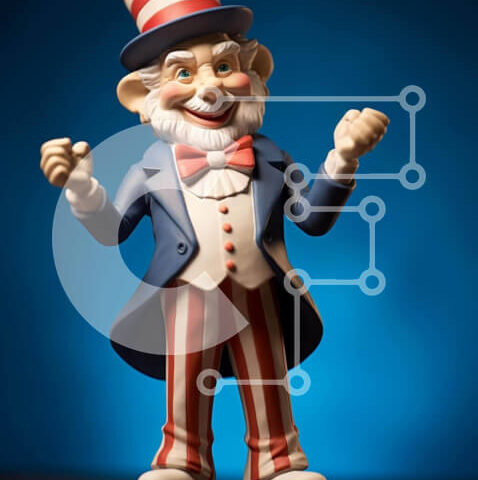 Intra Συλλεκτικό Ξύλινο Παζλ Plywood  4mm - Άγαλμα θείου Σαμ με πατριωτική ενδυμασία με απλωμένα χέρια Σε Ξύλινο Κουτί - Διαστάσεις: 10x10 cm – 25 κομμάτια - Image 1