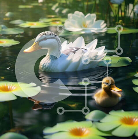 Intra Συλλεκτικό Ξύλινο Παζλ Plywood 4mm - Δύο πάπιες που κολυμπούν σε μια λίμνη Σε Ξύλινο Κουτί - Διαστάσεις: 10x10 cm – 25 κομμάτια - Image 1