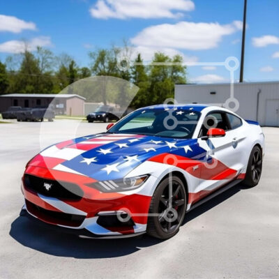 Intra Συλλεκτικό Ξύλινο Παζλ Plywood  4mm - Προσαρμοσμένη Ford Mustang GT με αμερικανική σημαία Σε Ξύλινο Κουτί - Διαστάσεις Puzzle: 10x10 cm – 25 κομμάτια - Image 1