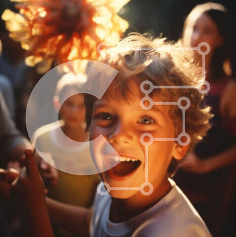 Intra Συλλεκτικό Ξύλινο Παζλ Plywood  4mm - Νεαρό αγόρι με πορτοκαλί λουλούδι που περιβάλλεται από ανθρώπους Σε Ξύλινο Κουτί - Διαστάσεις Puzzle: 10x10 cm – 25 κομμάτια - Image 1