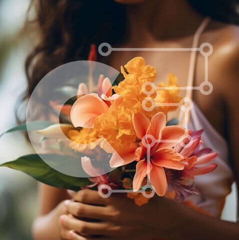 Intra Συλλεκτικό Ξύλινο Παζλ Plywood 4mm - Γυναίκα με μπουκέτο πορτοκαλί και κίτρινα λουλούδια Σε Ξύλινο Κουτί - Διαστάσεις Puzzle: 10x10 cm – 25 κομμάτια - Image 1