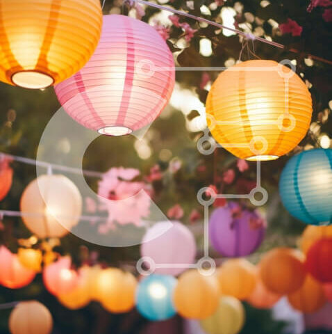 Intra Συλλεκτικό Ξύλινο Παζλ Plywood  4mm - Πολύχρωμα χάρτινα φανάρια που κρέμονται σε εξωτερικούς χώρους Σε Ξύλινο Κουτί - Διαστάσεις Puzzle: 10x10 cm – 25 κομμάτια - Image 1