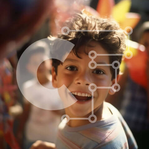 Intra Συλλεκτικό Ξύλινο Παζλ Plywood  4mm - Νεαρό αγόρι που χαμογελά με τα μπαλόνια και τους φίλους Σε Ξύλινο Κουτί - Διαστάσεις Puzzle: 10x10 cm – 25 κομμάτια - Image 1