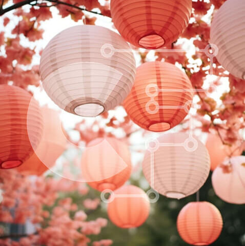 Intra Συλλεκτικό Ξύλινο Παζλ Plywood 4mm - Συστάδα φαναριών από ροζ και λευκό χαρτί σε κερασιά Σε Ξύλινο Κουτί - Διαστάσεις Puzzle: 10x10 cm – 25 κομμάτια - Image 1