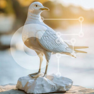 Intra Συλλεκτικό Ξύλινο Παζλ Plywood  4mm - Άγαλμα λευκό γλάρου σε βράχους κοντά στο νερό Σε Ξύλινο Κουτί - Διαστάσεις: 10x10 cm – 25 κομμάτια