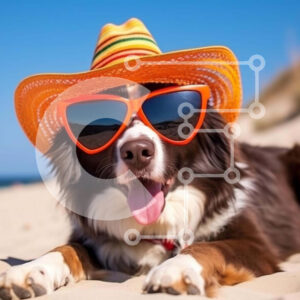 Intra Συλλεκτικό Ξύλινο Παζλ Plywood  4mm - Happy Dog on the Beach με πορτοκαλί καπέλο και γυαλιά ηλίου Σε Ξύλινο Κουτί - Διαστάσεις: 10x10 cm – 25 κομμάτια