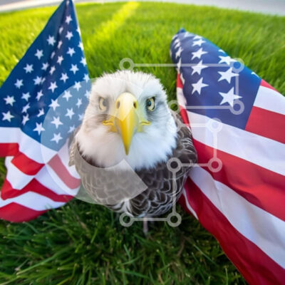 Intra Συλλεκτικό Ξύλινο Παζλ Plywood 4mm - Μεγαλοπρεπής φαλακρός αετός με αμερικανικές σημαίες Σε Ξύλινο Κουτί - Διαστάσεις: 10x10 cm – 25 κομμάτια - Image 1