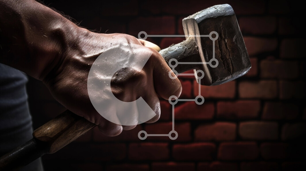 Intra Συλλεκτικό Ξύλινο Παζλ Plywood  4mm - Άνθρωπος με ντεμοντέ σφυρί σε τοίχο από τούβλα Σε Ξύλινο Κουτί - Διαστάσεις Puzzle: 10x10 cm – 25 κομμάτια