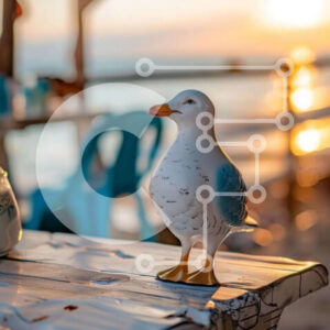 Intra Συλλεκτικό Ξύλινο Παζλ Plywood  4mm - Ειδώλιο γλάρου σε τραπέζι εξωτερικού χώρου παραλίας Σε Ξύλινο Κουτί - Διαστάσεις: 10x10 cm – 25 κομμάτια