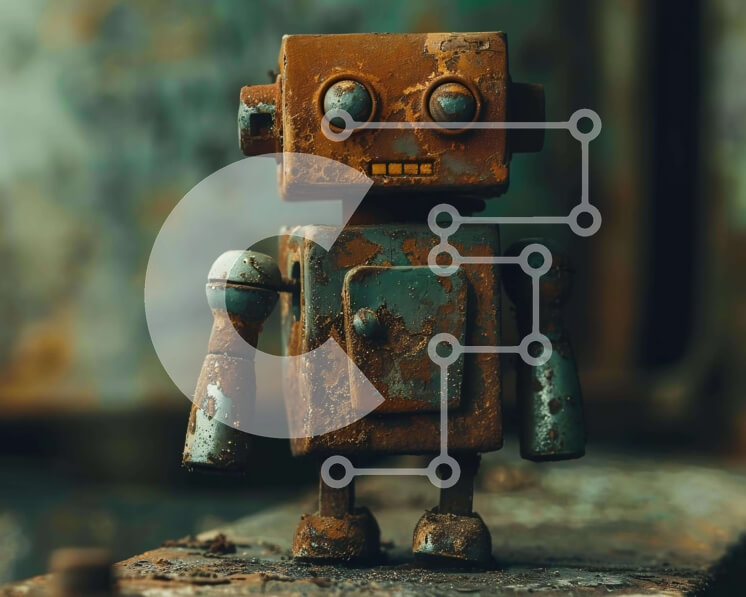 Intra Συλλεκτικό Ξύλινο Παζλ Plywood  4mm - Παλιό σκουριασμένο ρομπότ σε μέταλλο Σε Ξύλινο Κουτί - Διαστάσεις: 10x10 cm – 25 κομμάτια