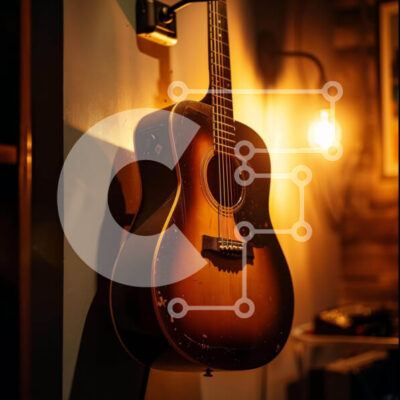 Intra Συλλεκτικό Ξύλινο Παζλ Plywood  4mm - Ακουστική κιθάρα στον τοίχο με φώτα γύρω Σε Ξύλινο Κουτί - Διαστάσεις: 10x10 cm – 25 κομμάτια - Image 1