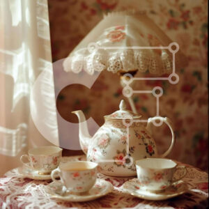 Intra Συλλεκτικό Ξύλινο Παζλ Plywood  4mm - Επίδειξη τσαγιέρας και φλυτζανιών με φωτιστικό και ύφασμα με λουλουδάτο μοτίβο Σε Ξύλινο Κουτί - Διαστάσεις: 10x10 cm – 25 κομμάτια