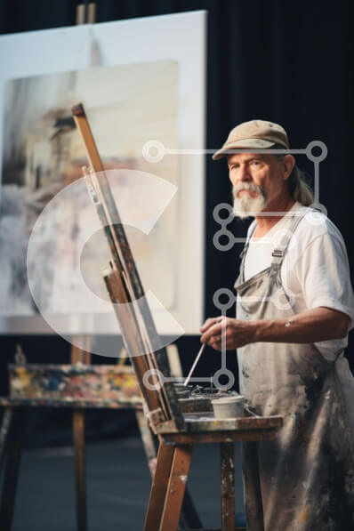 Intra Συλλεκτικό Ξύλινο Παζλ Plywood  4mm - Ηλικιωμένος καλλιτέχνης Ζωγραφική σε καμβά Σε Ξύλινο Κουτί - Διαστάσεις Puzzle: 10x10 cm – 25 κομμάτια