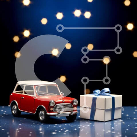 Intra Συλλεκτικό Ξύλινο Παζλ Plywood  4mm - Κόκκινο παιχνίδι αυτοκίνητο και κουτί δώρου σε εορταστικό περιβάλλον Σε Ξύλινο Κουτί - Διαστάσεις Puzzle: 10x10 cm – 25 κομμάτια - Image 1