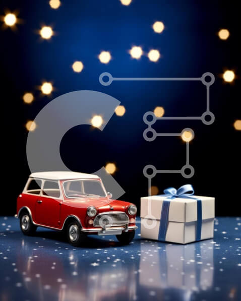 Intra Συλλεκτικό Ξύλινο Παζλ Plywood  4mm - Κόκκινο παιχνίδι αυτοκίνητο και κουτί δώρου σε εορταστικό περιβάλλον Σε Ξύλινο Κουτί - Διαστάσεις Puzzle: 10x10 cm – 25 κομμάτια