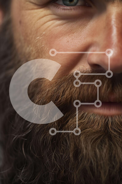 Intra Συλλεκτικό Ξύλινο Παζλ Plywood  4mm - Πορτρέτο ενός άνδρα με μακριά καφέ γενειάδα και μπλε μάτια Σε Ξύλινο Κουτί - Διαστάσεις Puzzle: 10x10 cm – 25 κομμάτια