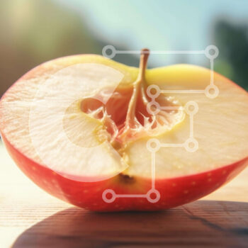 Intra Συλλεκτικό Ξύλινο Παζλ Plywood  4mm - Φρεσκοκομμένο μήλο στο μισό σε ξύλινο τραπέζι Σε Ξύλινο Κουτί - Διαστάσεις: 10x10 cm – 25 κομμάτια - Image 1