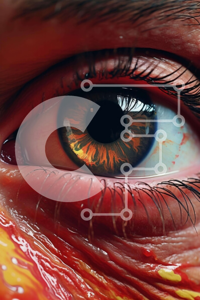 Intra Συλλεκτικό Ξύλινο Παζλ Plywood  4mm - Προσωπικό μάτι καλυμμένο με κόκκινο και πορτοκαλί χρώμα Σε Ξύλινο Κουτί - Διαστάσεις Puzzle: 10x10 cm – 25 κομμάτια