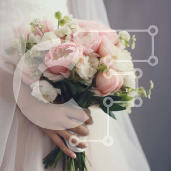 Intra Συλλεκτικό Ξύλινο Παζλ Plywood  4mm - Ρομαντική νύφη με ροζ και λευκό λουλούδι μπουκέτο Σε Ξύλινο Κουτί - Διαστάσεις Puzzle: 10x10 cm – 25 κομμάτια - Image 1