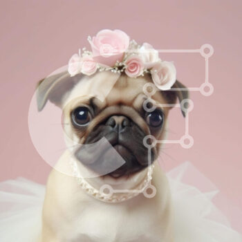 Intra Συλλεκτικό Ξύλινο Παζλ Plywood 4mm - Happy Pug Dog με κομψό φόρεμα και στέμμα λουλουδιών Σε Ξύλινο Κουτί - Διαστάσεις: 10x10 cm – 25 κομμάτια - Image 1