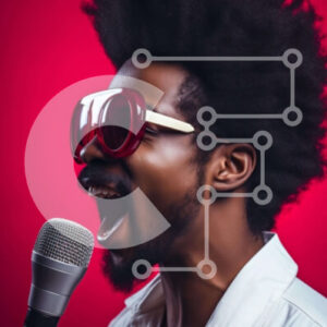 Intra Συλλεκτικό Ξύλινο Παζλ Plywood  4mm - Άνδρας που τραγουδά με μικρόφωνο σε κόκκινο φόντο Σε Ξύλινο Κουτί - Διαστάσεις Puzzle: 10x10 cm – 25 κομμάτια