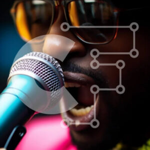 Intra Συλλεκτικό Ξύλινο Παζλ Plywood  4mm - Άνδρας που τραγουδά στο μικρόφωνο με πορτοκαλί καπέλο και γυαλιά ηλίου Σε Ξύλινο Κουτί - Διαστάσεις Puzzle: 10x10 cm – 25 κομμάτια