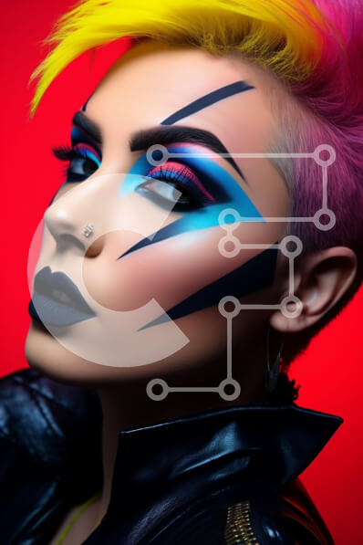 Intra Συλλεκτικό Ξύλινο Παζλ Plywood  4mm - Γυναίκα με πολύχρωμα μαλλιά και μαύρο δερμάτινο μπουφάν Σε Ξύλινο Κουτί - Διαστάσεις Puzzle: 10x10 cm – 25 κομμάτια